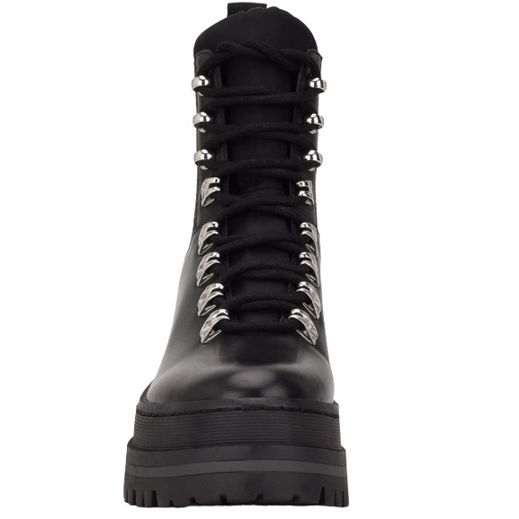 MARC FISHER LTD Plune Lace-Up Lug Sole Heel Leather Boot, Black Leather, Size 8M - Picture 4 of 7